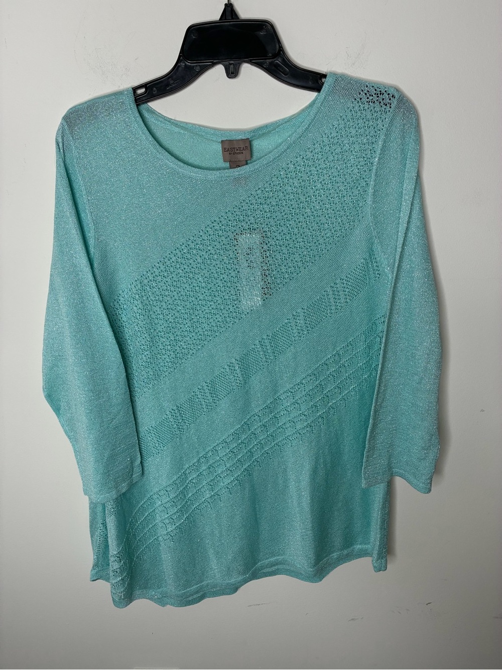 NWT Chico’s Women’s Cottage Core Mint -Knit Diagonal Stitch Chic Sweater Top 2